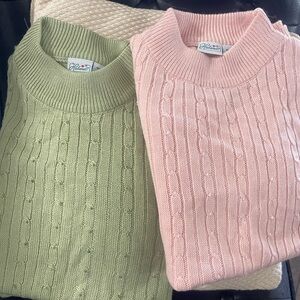 Haband Women's Cowl & Turtleneck Sweaters - Soft Pink and Sage Green (2)